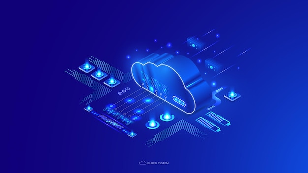 Isometrico del sistema cloud della pagina di destinazione
