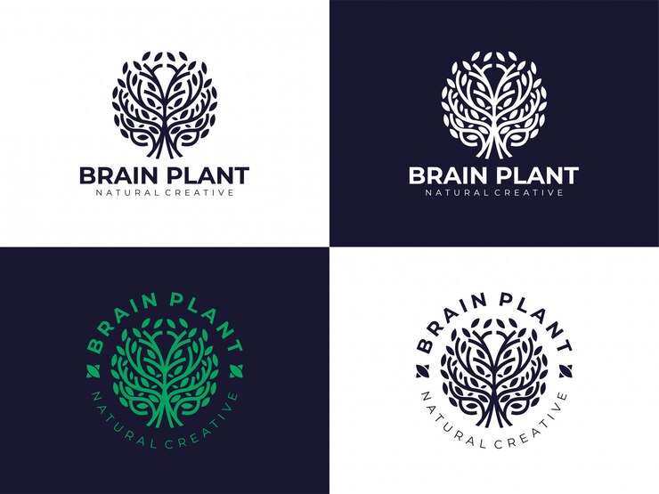 Ispirazione naturale creativa di Brain Plant Tree Ecology Logo Design