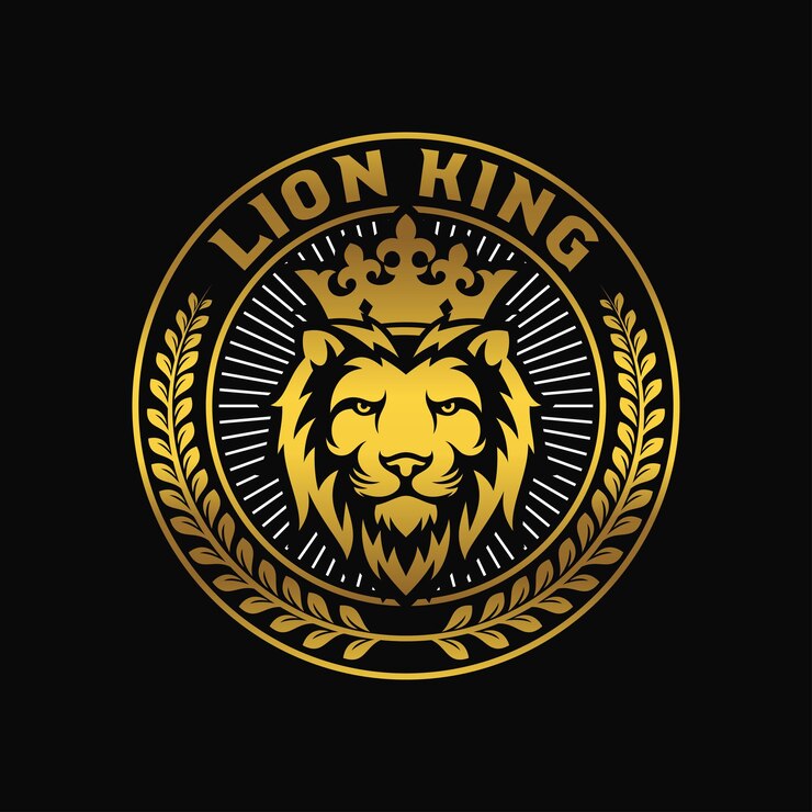 Ispirazione per la progettazione del logo del Re Leone Reale Modello vettoriale
