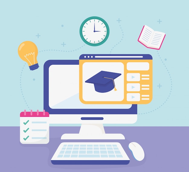 Istruzione scolastica del cappello di graduazione del computer online