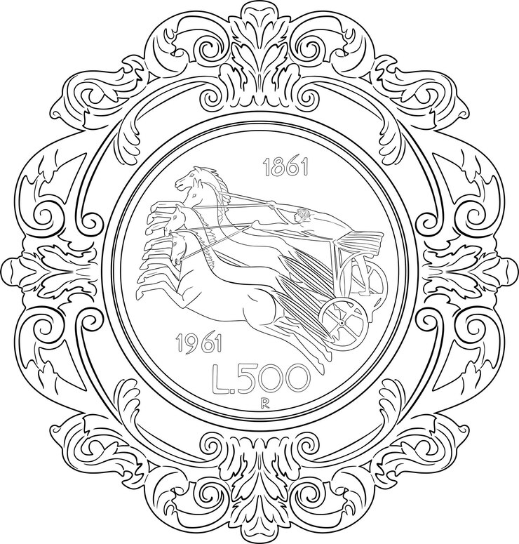 italia moneta 500 lire disegno vettoriale vintage 1961 con cornice fatta a mano silhouette