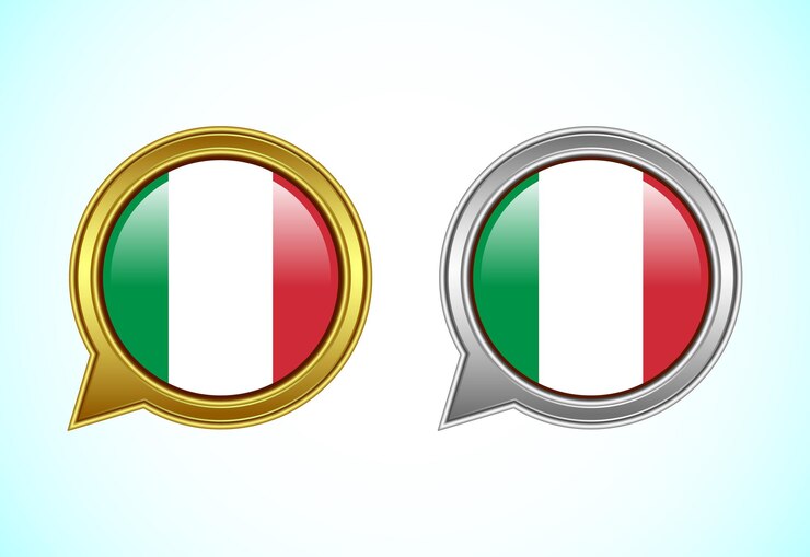 Italy flag speech bubble Icona della bandiera parlante in colore oro e argento