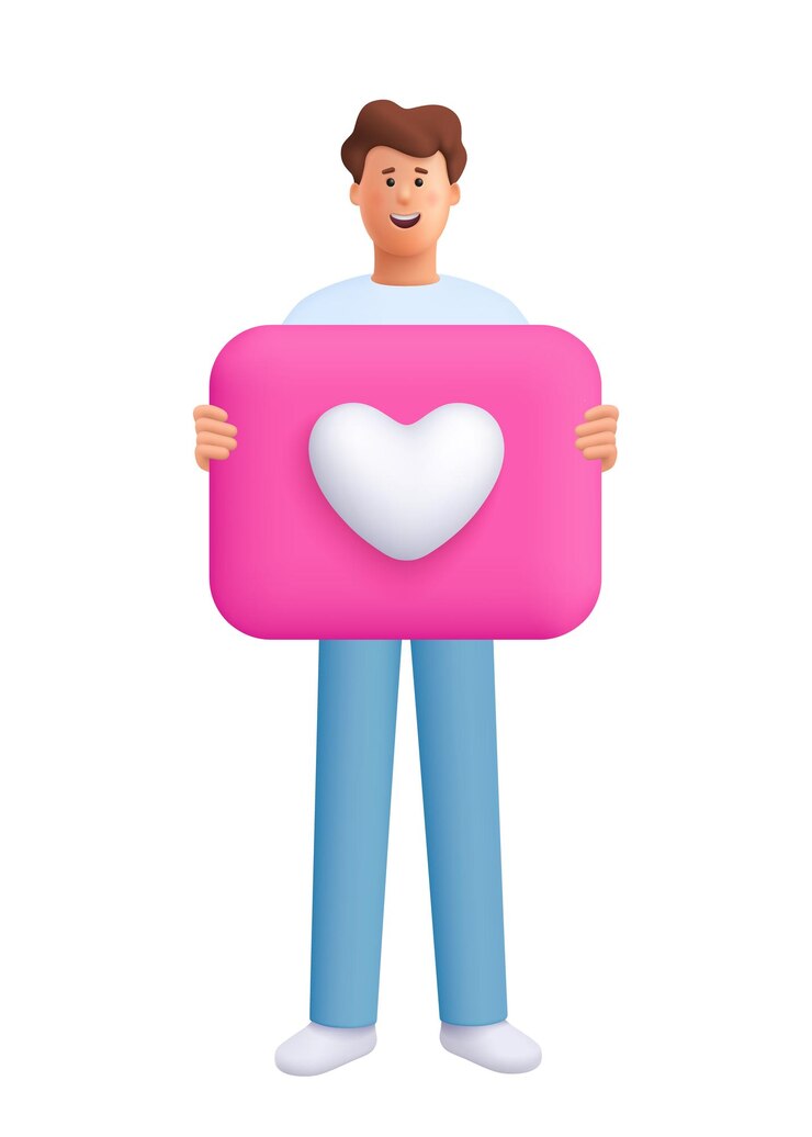 Vettore james uomo che tiene uno striscione con il cuore social media 3d vector persone personaggio cartoon stile minimale