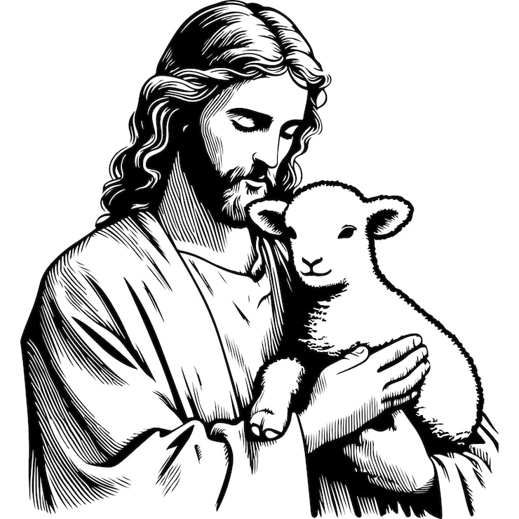 Vettore jesus_holding_a_lamb vector illustratio