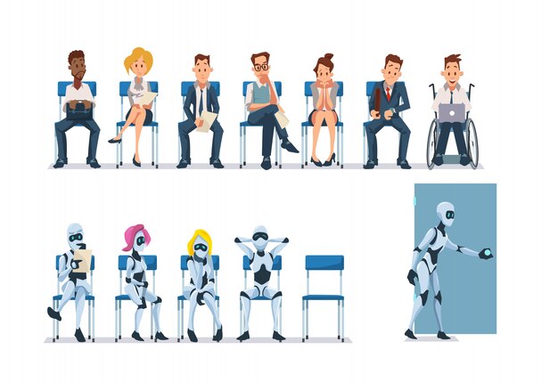 Job Interview Recruiting and Robots. Vettore.