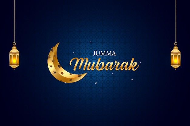 Jumma mubarak sfondo islamico con luna e lanterne