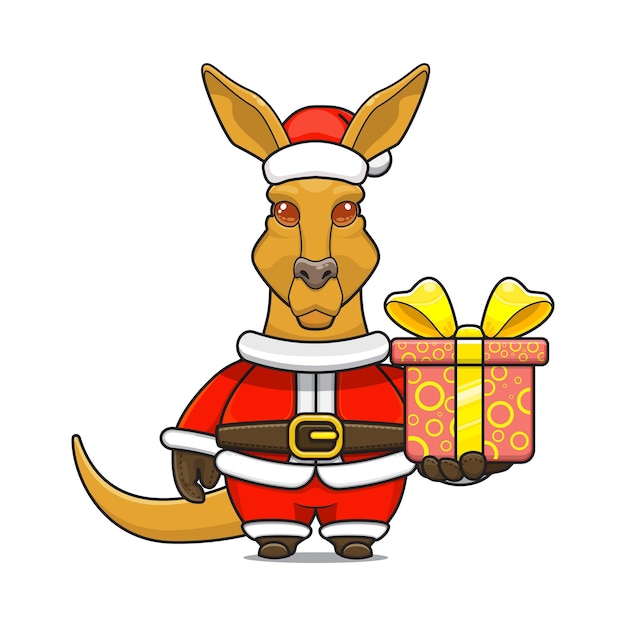 Kangoro carino che fa regali di natale animale cartone animato in costume da babbo natale