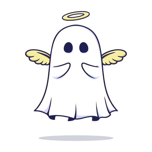 Kawaii boo con ali angelo Happy Halloween Fantasma caricaturistico spaventoso personaggio Vector illustrati