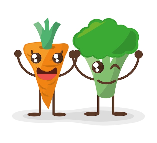 kawaii carota e broccoli cibo divertente