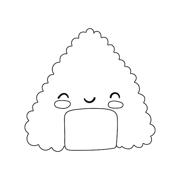 Kawaii Cute Onigiri illustrazione vettoriale con faccia in stile piatto Triangolo di riso giapponese tradizionale