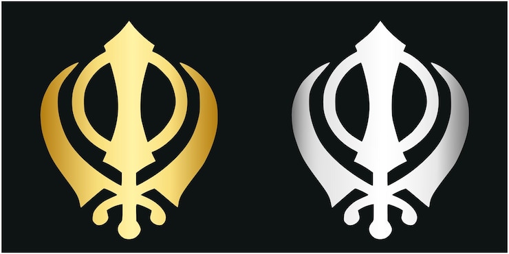 Vettore khanda è un simbolo del sikhismo khanda simboleggia l'unità dei sikh forza e coraggio giustizia ed equità