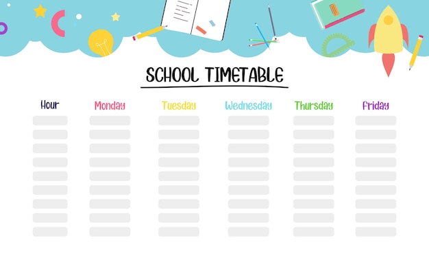 Kids school planner grafis Orario scolastico per studenti