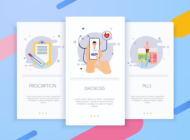 Kit di interfaccia utente per schermi di bordo per il concetto di medicina dei modelli di app mobili.