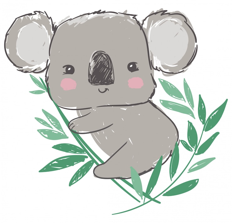 Vettore koala e foglie verdi illustrazione