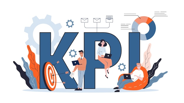 KPI o concetto di indicatore chiave di prestazione. Idea di revisione e valutazione dei dati. illustrazione