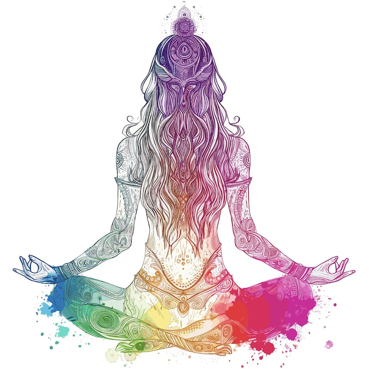 Vettore kundalini energia donna illustrazione sketch spirituale
