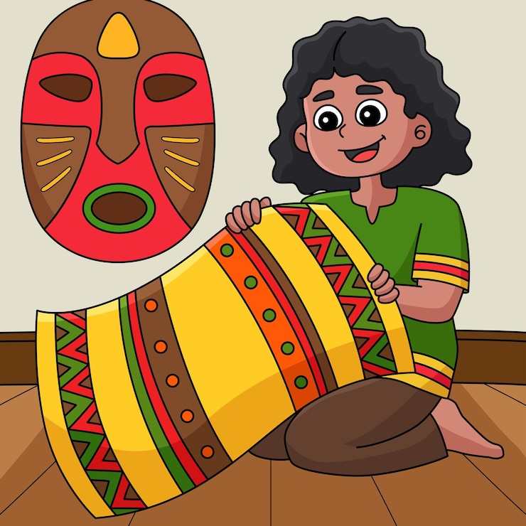 Vettore kwanzaa girl holding mkeka cartone animato colorato