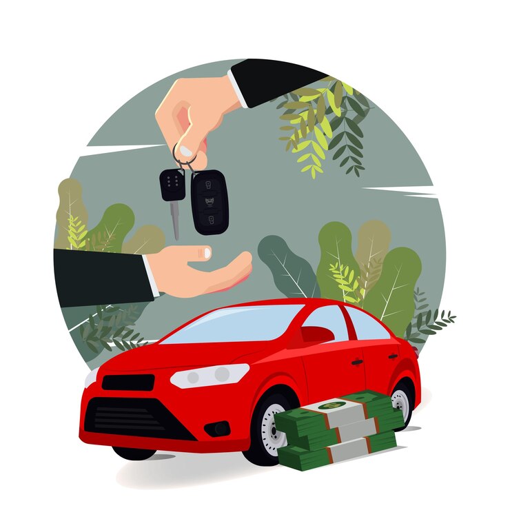Vettore l'acquisto di un'auto da parte dell'acquirente e del venditore del rivenditore con la chiave