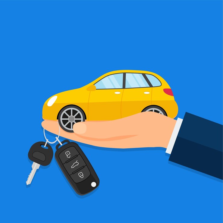 Vettore l'acquisto di un rivenditore di auto acquirente showroom di auto a mano piatto illustrazione vettoriale