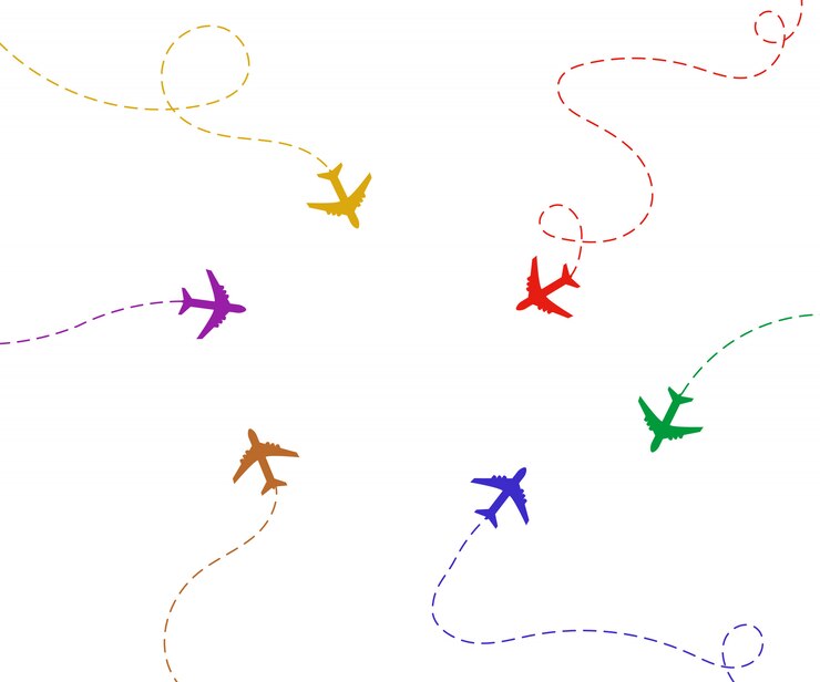 Vettore l'aereo è in una linea tratteggiata. il waypoint è per un viaggio turistico.