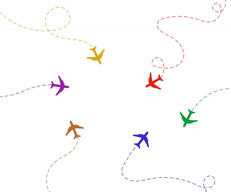 Vettore l'aereo è in una linea tratteggiata. il waypoint è per un viaggio turistico.