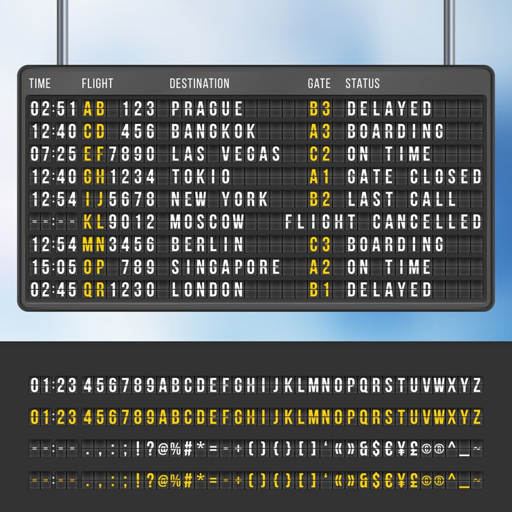 Vettore l'aeroporto lancia il tabellone delle informazioni sugli arrivi