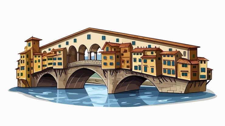Vettore l'affascinante ponte vecchio illustrazione vettoriale dei cartoni animati