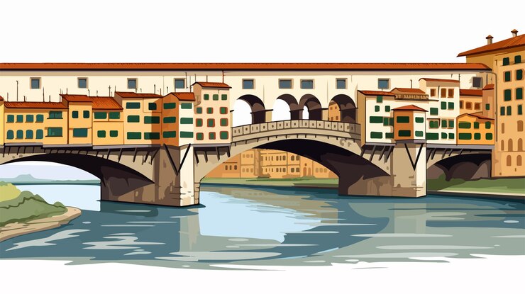 Vettore l'affascinante ponte vecchio illustrazione vettoriale dei cartoni animati