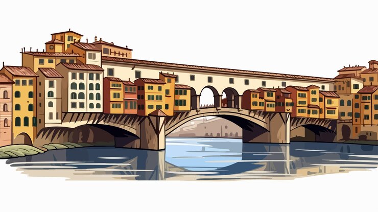 Vettore l'affascinante ponte vecchio illustrazione vettoriale dei cartoni animati