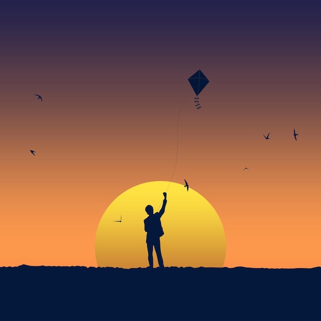 L'aquilone che vola al tramonto Makarsankranti Vector