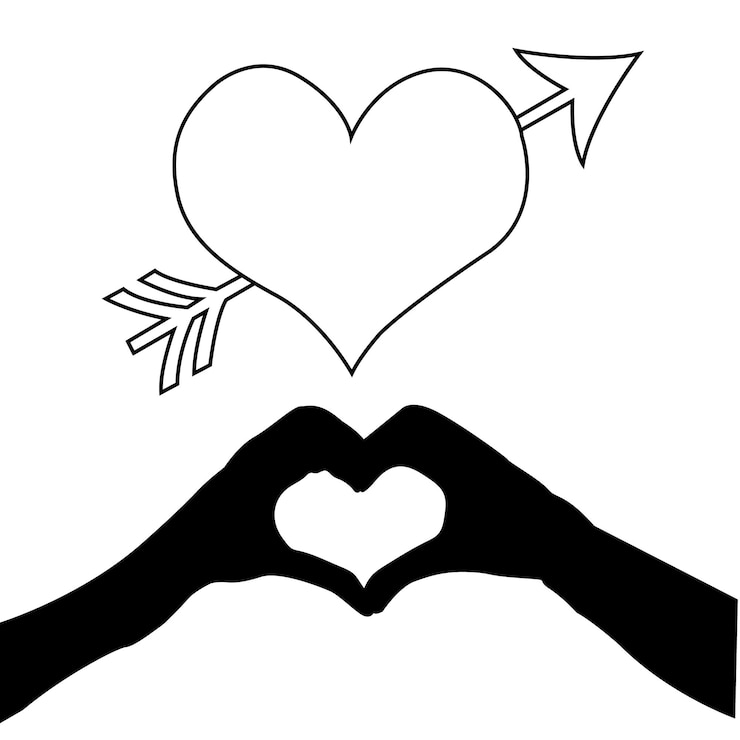 Vettore l'arte della linea d'amore e il cuore