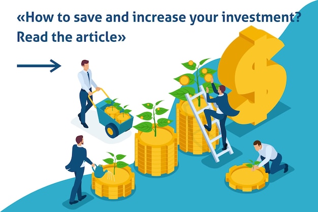 L'articolo banner isometrico del modello luminoso consente di risparmiare e aumentare la crescita del reddito da capitale di investimento