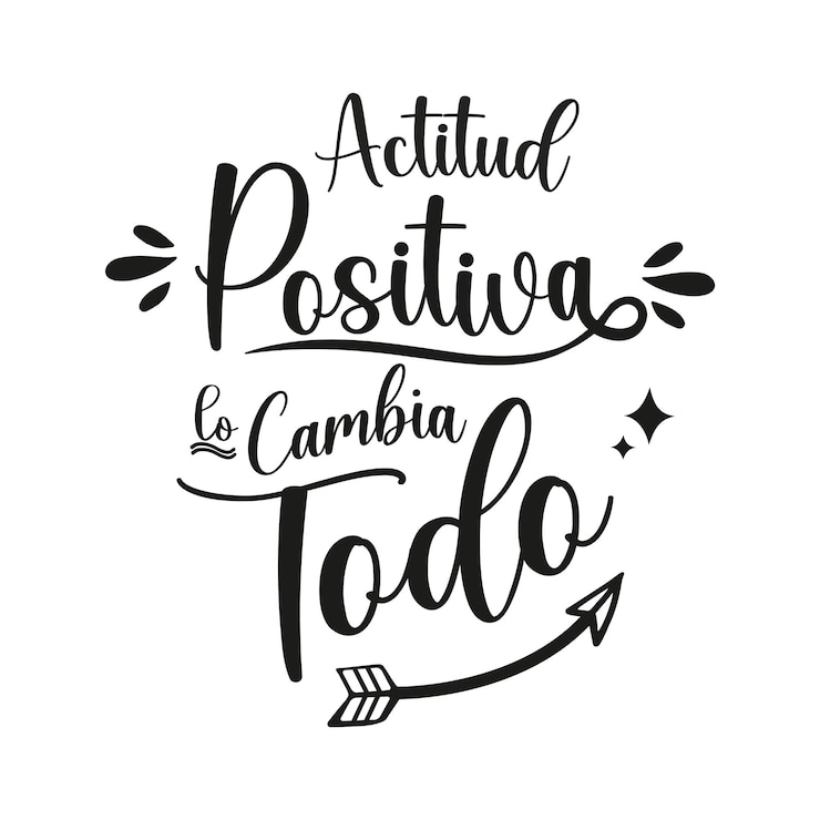 Vettore l'atteggiamento positivo cambia tutto. lettere spagnole, calligrafia a mano, frasi positive.