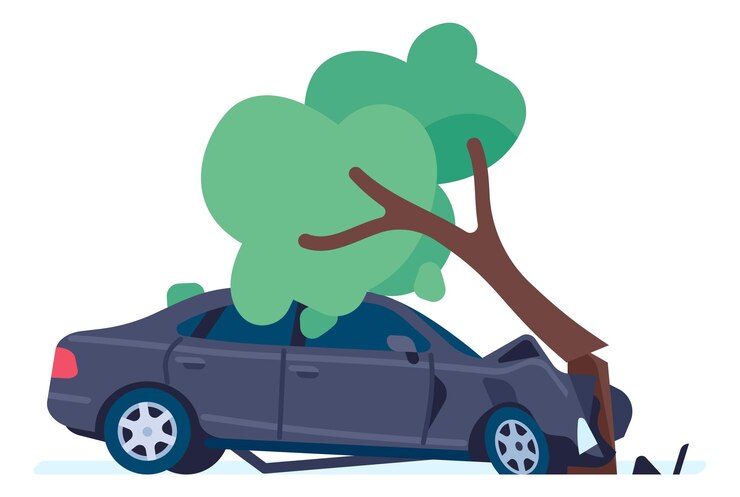 L'auto si è schiantata contro un albero Situazione stradale pericolosa