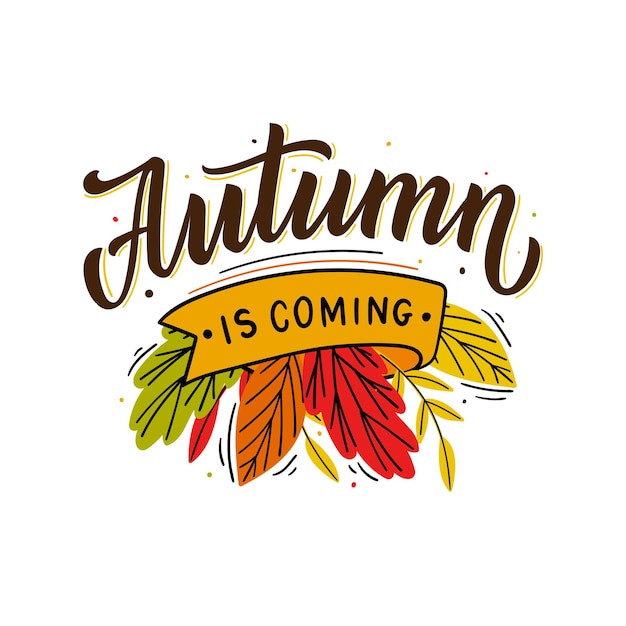 L'autunno sta arrivando scritte disegnate a mano con foglie