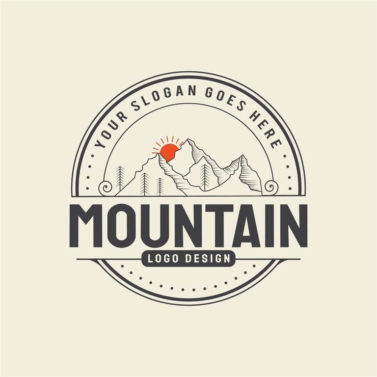 L'avventura in montagna, l'escursionismo, esplora il design del logo vintage