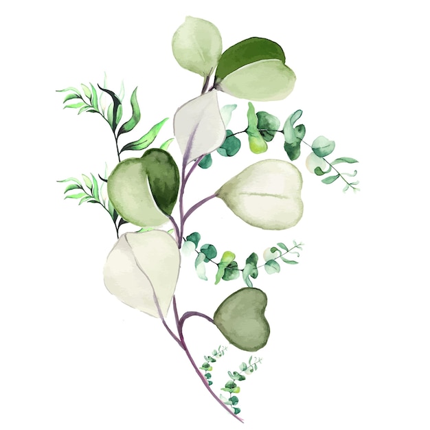 L'estratto lascia il mazzo verde dell'acquerello dell'illustrazione della priorità bassa Foto gratis ad alta risoluzione
