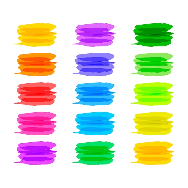 L'evidenziatore di marcatore colorato vettoriale crea modelli di diversi colori isoalted su sfondo bianco