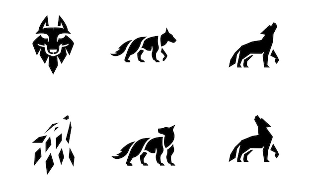 L'icona del logo della silhouette del lupo Il segno del predatore ululante Disegno del simbolo dell'animale canino selvatico