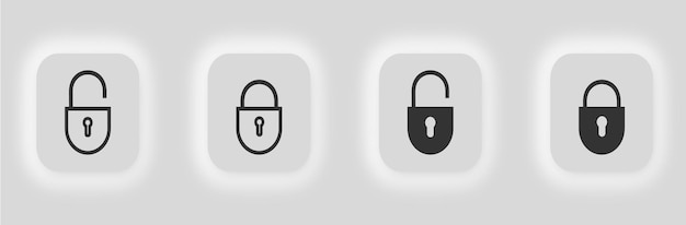 L'icona del lucchetto Simbolo dell'illustrazione del lucchetto chiuso e aperto Vettore di sicurezza