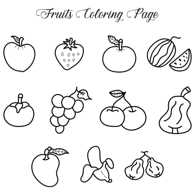 L'icona della linea di frutta semplice o la pagina da colorare scarabocchiano l'illustrazione di vettore della frutta fresca
