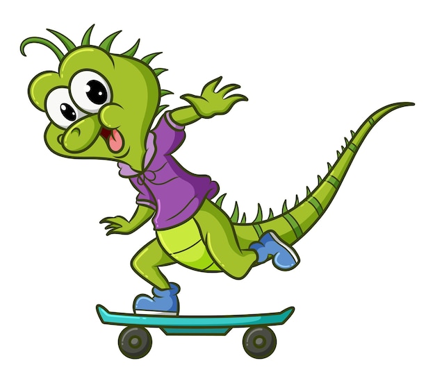 L'iguana sportiva sta facendo lo skateboard dell'illustrazione