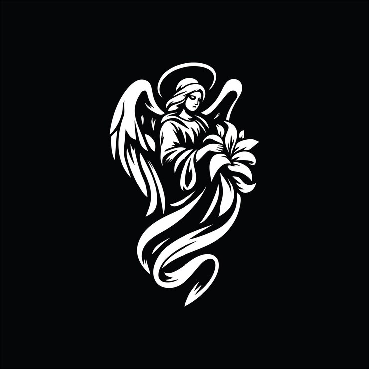 L'illustrazione artistica della progettazione del logo vettoriale dell'angelo custode