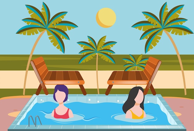 L'illustrazione del concetto della piscina elegante e bella