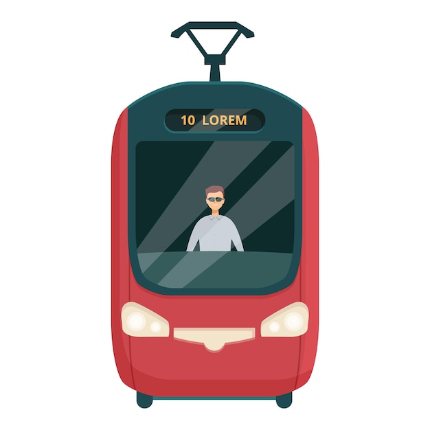 L'illustrazione del conducente del tram che guida il moderno trasporto pubblico del tram