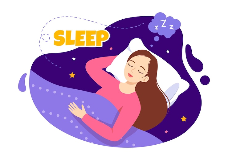 Vettore l'illustrazione del vettore del sonno con il giovane felice è addormentato e fa un sogno d'oro
