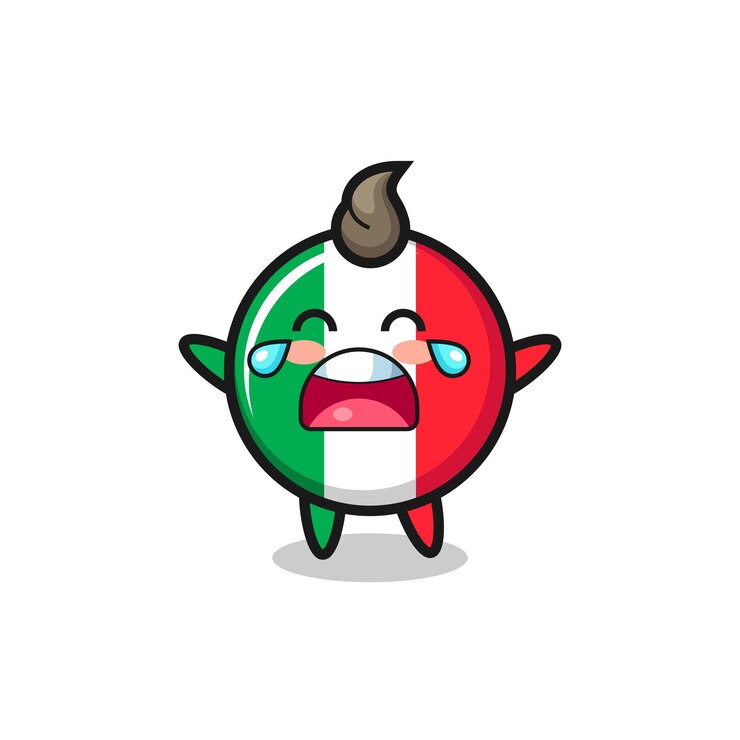 Vettore l'illustrazione della bandiera italiana che piange bambino carino, design in stile carino per maglietta, adesivo, elemento logo