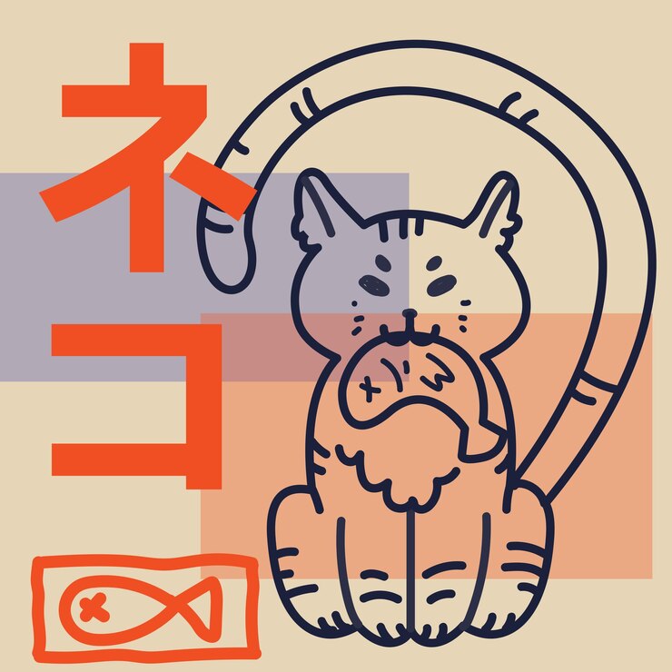 L'illustrazione di un gatto carino che tiene un pesce