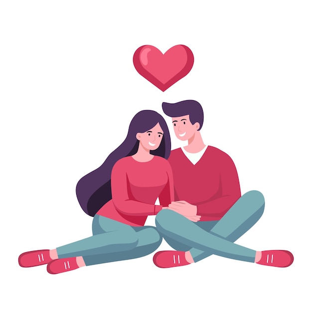 L'illustrazione di una coppia seduta insieme con il cuore