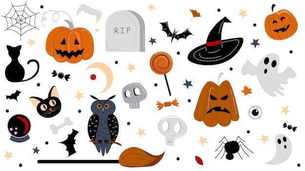 L'insieme degli elementi vettoriali di Halloween